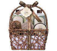 Cestas de regalo de spa para mujer, juego de regalo de baño de vainilla y coco para mujeres, kit de spa relajante de lujo con bombas de baño, loción corporal y exfoliante corporal, regalos