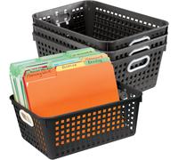 Cestas grandes de pl stico para libros Really Good Stuff, 33 x 25 x 13 cm - Paquete de 4, color negro | Organizador multiusos para biblioteca, ju