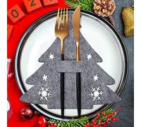 Cestas para Cubiertos de Fieltro Navideño, 12 Pcs Bolsa para Cubiertos Árbol de Navidad Soporte para Cubiertos Decoración de Mesa de Fiesta, Gris Navidad Cuchillos Tenedores Cucharas Vajilla Bolsas