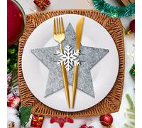 Cestas para Cubiertos de Fieltro Navideño, 12 Pcs Estrella Bolsa para Cubiertos Soporte para Cubiertos Decoración de Mesa de Fiesta Navidad, Gris Navidad Cuchillos Tenedores Cucharas Vajilla Bolsas