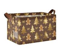 Cestas plegables decorativas de árbol dorado y café y pan de jengibre, organizador de cubos con asas, estantes, libros de clóset para libros de maquillaje, estantes, sala de estar, caja para guardar