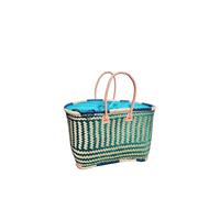 Cesteria Aparici. Bolso esparto fino con cierre tipo bombonera (Color azul) Cesto para llevar la compra, capazo para la playa. Medidas aproximadas: 55 cm largo x 25cm ancho x 33cm alto.