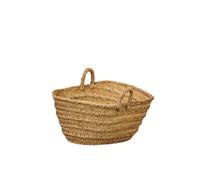 Cesteria Aparici - Capazo Leñero de Esparto con Asas, Cesta de Leña para Chimenea y Cesto Decorativo para Almacenamiento. Fibra Natural, Resistente y Ovalado (Mediano 3 tiras: 47x27x18 cm).