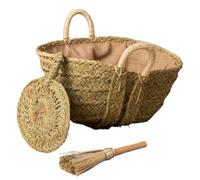 Cestería Aparici - PACK Capazo de Esparto GRANDE FORRADO + Kit Escobilla y Aventador. Cesto Artesanal Anti-Suciedad para Chimenea y Almacenaje Decorativo. PACK (Ref. 7110F-2)