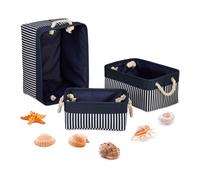 Relaxdays Juego de Tres Almacenaje Set 3, Cestas Estante 3 Tamaños, a Rayas, Estampado Marítimo, Cajas Tela, Color Azul, Poliéster, 3 Uds