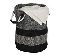 Relaxdays Almacenamiento Algodón, 40 x 43 x 33 cm, Canasto Ropa con Asas, Cesta Boho Trenzada, Antracita/Negro