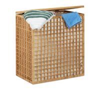 Relaxdays Cesto para Colada Doble de 96L, Bambú, Beige, 62 x 56 x 35 cm