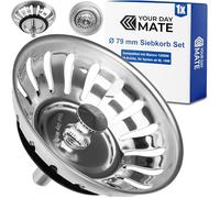 Cesto colador para Fregadero de Cocina, Ø 79 mm, Recambio para 125590, Compatible con desagües Blanco de 3,5" a Partir de 1996, cesto colador de 18 Ranuras, Espiga de 20 mm con Bola, Pasador de Ø 7