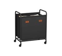 SONGMICS Cesto de Ropa con Ruedas, Cesta de Ropa 2 Compartimentos, 140 L, Carro de Ropa Móvil, 5 Etiquetas, para Lavadero, Dormitorio, Baño, Negro Tinta RLS210B01