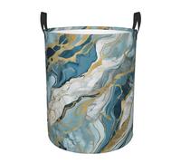 Cesto De Ropa Impresión Con Patrón De Mármol Al Óleo De Azurita, Verde Azulado Y Dorado Laminado Grande Cestos Para La Colada Redondo Cesta Cubo De Ropa Sucia Para Lavadero Juguetes 40X50Cm