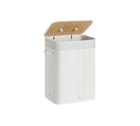 SONGMICS Cesto de la Ropa Sucia con Tapa, 72 L, Cesta de Lavandería de Bambú, Plegable, con Bolsa Lavable Extraíble, Asas, para Lavandería, Dormitorio, Blanco LCB010W01