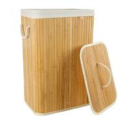 Cesto de Ropa Sucia Bambú con Tapa Cubo Colada Cesta de Lavandería Rectangular Plegable 70L con Asas 40x30x60 Natural