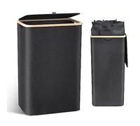 Cesto de Ropa Sucia con Tapa 100L - Cesto de Ropa Plegable con Asa de Bambú y Bolsillo Extraíble, Cubo Ropa Sucia para Dormitorio, Baño y Lavandería, Negro