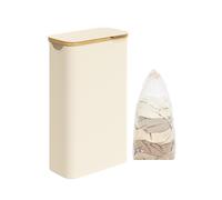 SONGMICS Cesto de Ropa Sucia con Tapa, Cesta Ropa Sucia Delgada, 65 L, Ahorra Espacio, Forro de Malla Extraíble, Tejido Oxford, Asas Bambú, Plegable, 42 x 22,5 x 70,5 cm, Blanco Crema LCB506W01