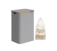 SONGMICS - Cesta para ropa fina con tapa, 90L, ahorro de espacio, forro de malla extraíble, tela Oxford, asas de bambú, plegable, 42 x 32 x 70,5 cm, gris tórtola LCB509G01