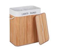 Relaxdays Cesto de Ropa Sucia con Tapa, 2 Compartimentos, Bambú, 100 L, Plegable, 63x54x34 cm, Canasto Colada, Natural