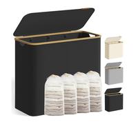 SONGMICS Cesto de Ropa Sucia con Tapa, Gran Cesta Colada de 4 Secciones, 200 L, Forro de Malla Extraíble, Tejido Oxford, Asas Bambú, Plegable, 78 x 38,5 x 70,5 cm, Negro Tinta LCB514BH01