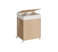 Cesto de Ropa Sucia de 2 Compartimentos 100 L Beige Natural y Blanco Mate