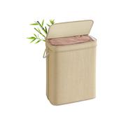 SONGMICS Cesto de Ropa Sucia, Cesta de Colada de Bambú, 90 L, Bolsa de Ropa Extraíble y Lavable a Máquina, con Tapa, Asas, para Lavadero, Dormitorio, Salón, Natural LCB067Y01