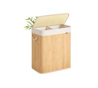 SONGMICS Cesto Ropa Sucia, 100 L, Cesta Colada 2 Clasificaciones, con Tapa, Bambú, con Asas, Plegable, Bolsa Interior Extraíble y Lavable a Máquina, para Lavandería, Dormitorio, Natural LCB0074Y01
