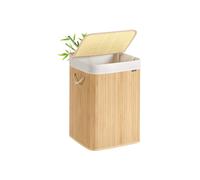 SONGMICS Cesto Ropa Sucia, 95 L, Cesta Colada, con Tapa, Bambú, con Asas, Plegable, Bolsa Interior Extraíble y Lavable a Máquina, para Lavandería, Dormitorio, Natural LCB0060Y01