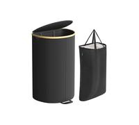 SONGMICS Cesto Ropa Sucia, Cesta de Colada 90 L, con Tapa y Bolsa Extraíble, para Lavandería, Dormitorio y Salón, Negro Tinta y Beige Natural LCB547B01