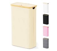 Cesto de ropa sucia SpaceAid Slim con tapa y ruedas, 62 l, estrecho, con asas de bamb , plegable, para dormitorio, ba o, dormitorio, lavander a,