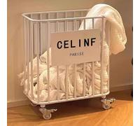 Cesto for La Ropa Sucia Con Ruedas, Cesto Metálico for La Ropa Sucia, No Requiere Montaje,Transpirable, Adecuado for El Almacenamiento En Dormitorios Y Baños(White,L)