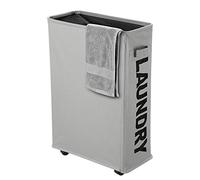 Cesto para la Colada delgada sobre Rueda, IHOMAGIC Cesta de Lavandería Rectangular Práctica Plegable Colector de Ropa Sucia para el Hogar, Cocina, Dormitorio, Hotel, Viaje 35-40L, 600D, Gris Claro