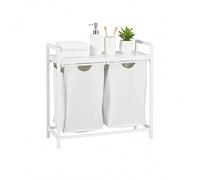 Cesto para la Ropa Sucia Relaxdays con 2 cestos extraíbles, Estante, HBT: 72 x 73 x 33 cm, Metal Blanco/Gris