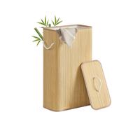 SONGMICS Cesto para la Ropa Sucia con Tapa, 60 L, Bambú, Rectangular, con Asas, Plegable, Forro Extraíble Lavable a Máquina, Natural LCB076YZ01