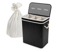 Cesto para ropa Relaxdays con tapa, 3 comp., bambú, 105 l, plegable, 63×52×32 cm, clasificador, negro
