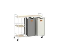 VASAGLE Cesto para Ropa Sucia, 2 Compartimentos, Cesta Ropa Sucia 100 L, con Estantes Ruedas, Bolsa Colada, con Bolsillos Extraíbles, 6 Etiquetas, Beige Natural, Gris Paloma y Blanco Crema BLH311G01