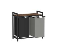 Cesto para Ropa Sucia 2 x 46 L Negro Tinta y Gris Paloma y Marrón Rústico