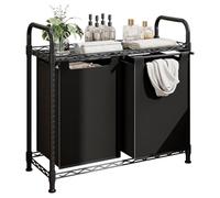 Cesto para Ropa Sucia con Ruedas y Estantes - 2 Bolsas Desmontables de Tela Oxford, Capacidad Total 100L, Organizador de Lavandería, Negro, 93×33×73 cm