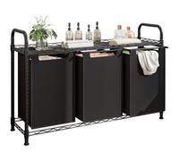 Cesto para Ropa Sucia con Ruedas y Estantes - 3 Bolsas Desmontables de Tela Oxford, Capacidad Total 150L, Organizador de Lavandería, Negro, 93×33×73 cm