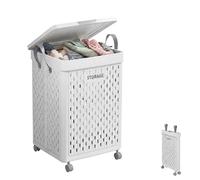 Cesto para Ropa Sucia con Ruedas y Tapa. Cesta Plegable para Colada y Lavanderia con Asas. Ideal para Baño, Dormitorio y Lavadero. (55x37x37 cm)