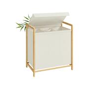 SONGMICS Cesto para Ropa Sucia de 3 Compartimentos, Marco de Bambú, Tapa Reforzada y Extraíble, Bolsa Interior Desmontable, 150 L, Blanco Crema RLH103WD01