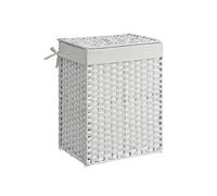 SONGMICS Cesto de Ropa Sucia, Cesta de Ratán Sintético 90 L con Tapa y Asas, Mimbre, Plegable, Forros Extraíbles, para Mantas, Ropa, Dormitorio, Baño, Lavandería, Blanco Nube LCB51WT