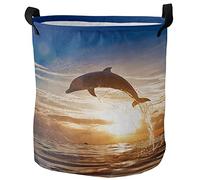 Cesto Para Ropa Sucia Hermoso Paisaje Del Delfín Al Atardecer. Redonda De Almacenamiento Plegable Decorativas Cesta Redonda, Para Juguetes, Dormitorio, Salon, 60L