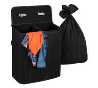 Relaxdays Cesto para ropa con tapa, 2 compartimentos, bambú, 100 l, plegable, 60 x 52 x 32 cm, sistema separador, negro