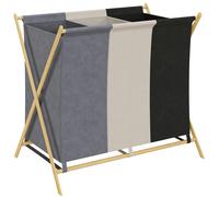 Homcom cesto para ropa sucia plegable con 3 compartimentos capacidad de 129l cesta para la colada con estructura forma de x de bambú y bolsas extraíbles 75x48x67 cm multicolor
