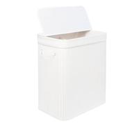 Cesto para Ropa Sucia Relaxdays con Tapa, bambú, 100 L, 2 Compartimentos, 63x52x32 cm, cesto de baño Ideal, Blanco