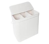 Cesto para Ropa Sucia Relaxdays con Tapa, bambú, 150 l, 3 Compartimentos, 61,5 x 61 x 41,5 cm, para baño, Blanco