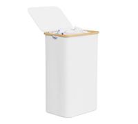 Cesto para ropa sucia SpaceAid con tapa, cubo alto grande para ropa de 110L con asas de bambú, cesto plegable para dormitorio, baño, residencia universitaria o lavandería - Bianco