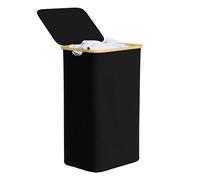 Cesto para ropa sucia SpaceAid con tapa, cubo alto grande para ropa de 110L con asas de bambú, cesto plegable para dormitorio, baño, residencia universitaria o lavandería - Nero
