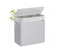 SONGMICS Cesto Ropa Sucia, 150 L, Cesta Colada 3 Clasificaciones, con Tapa, Bambú, con Asas, Plegable, Bolsa Interior Extraíble y Lavable a Máquina, para Lavandería, Dormitorio, Gris LCB0091G01
