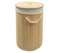 Cesto Ropa Sucia Bambú con Tapa Forma Redondo Plegable 35x35x50cm - Cesta Cubo para Colada con Asa Capacidad 60L