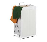 Relaxdays Ropa Sucia, Plegable, Marco de Metal con Asas, Cesto para la Colada, 40 L, 61x38x22 cm, Blanco, Bambú