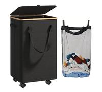 Cesto Ropa Sucia, cesta ropa sucia con una funda extraíble de tejido Oxford impermeable, estructura de bambú y cuatro ruedas maniobrables,Ideal para apartamentos, residencias de estudiantes
